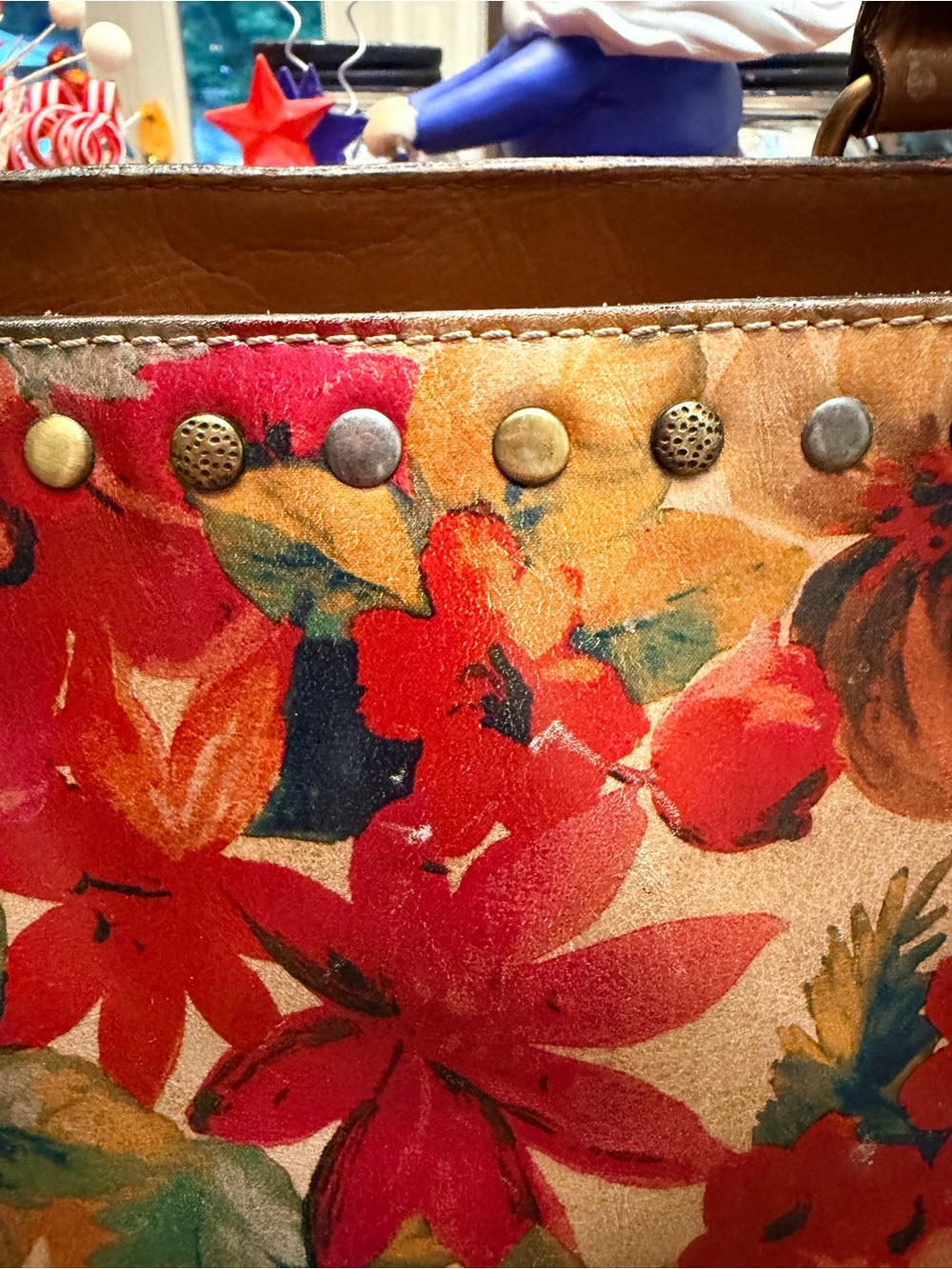 Patricia Nash Large Poppy Tote Fresco Bouquet Floral Brown Leather Shoulder Bag - Picture 4 of 16